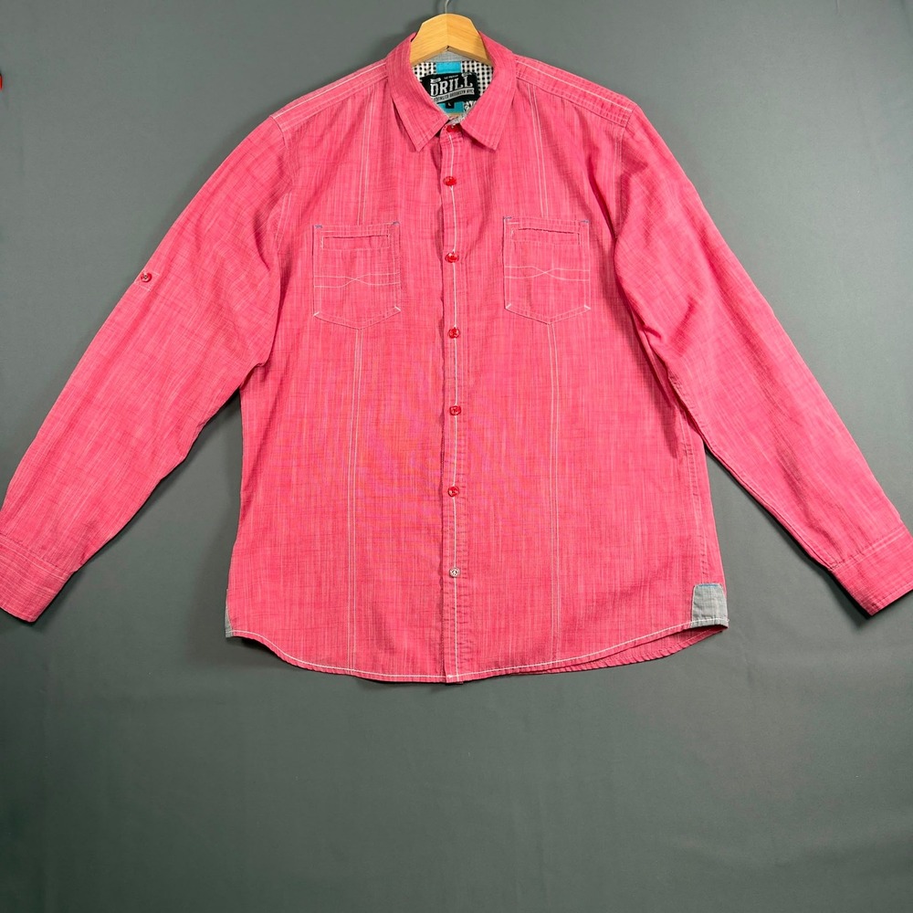 Drill Clothing Co Striped Long Sleeve Button-Up Shirt Size L Button Up Shirt Red